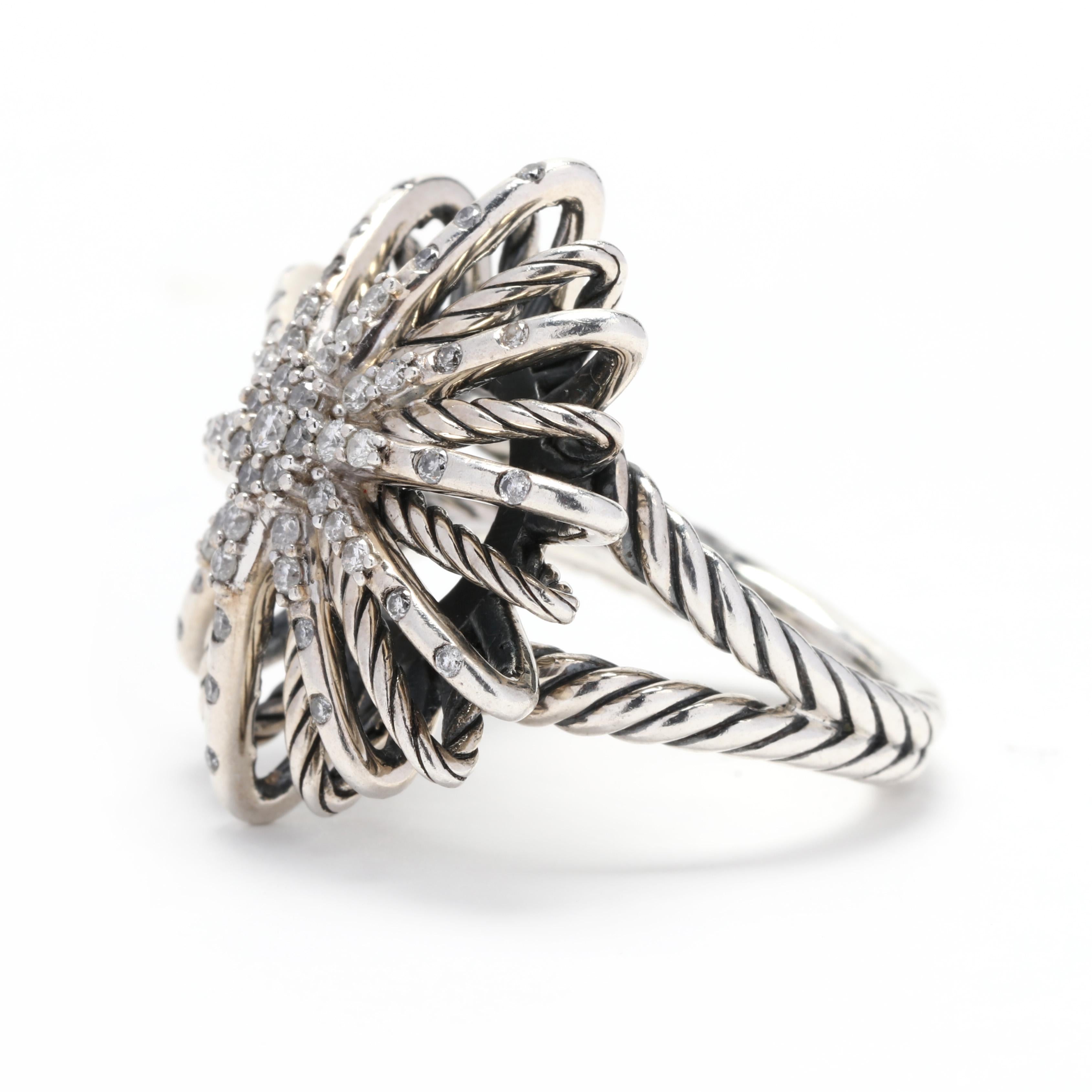 David Yurman Starburst-Ring aus Sterlingsilber und Diamanten für Damen oder Herren