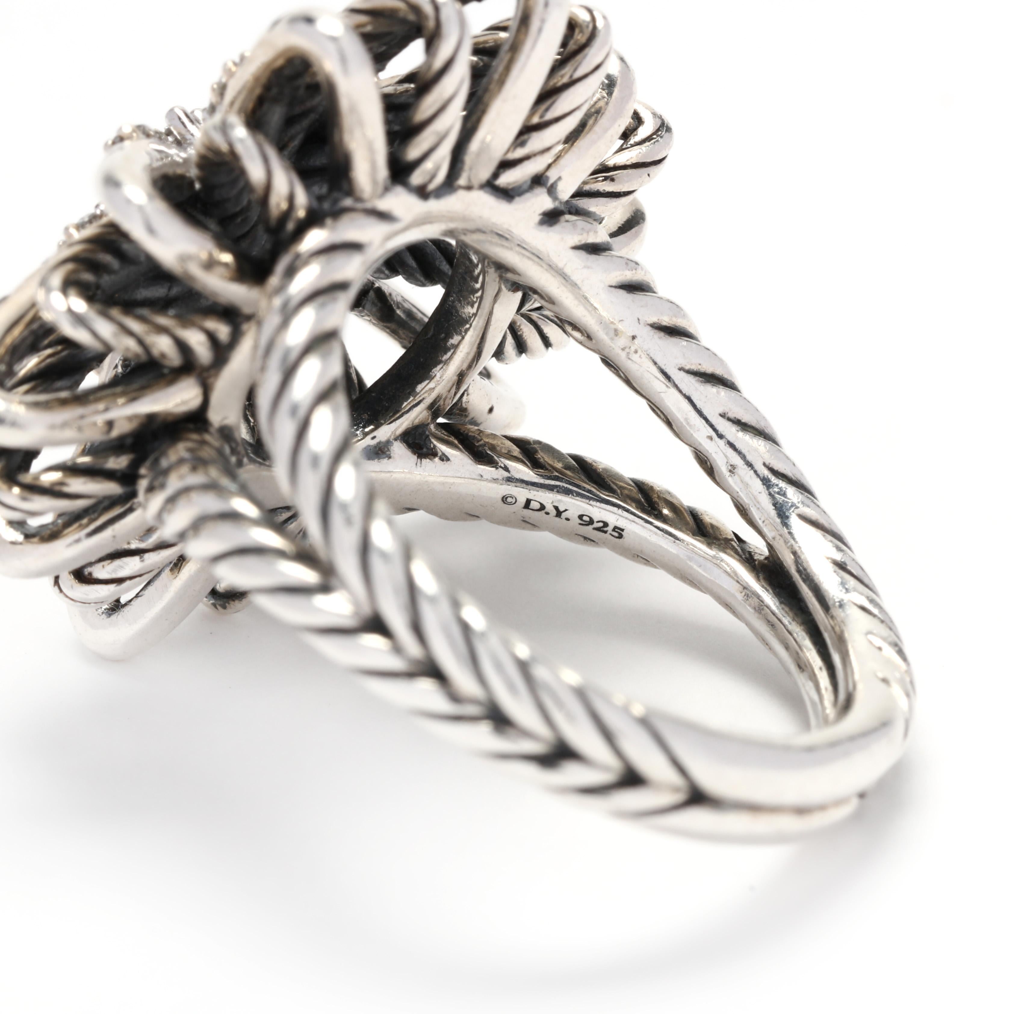 David Yurman Sterling Silver and Diamond Starburst Ring In Good Condition In McLeansville, NC