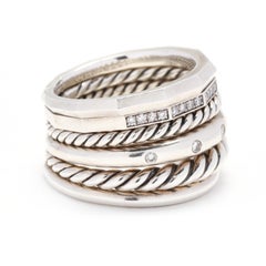 David Yurman Sterling Silver and Diamond Stax Wide Multi Band Ring