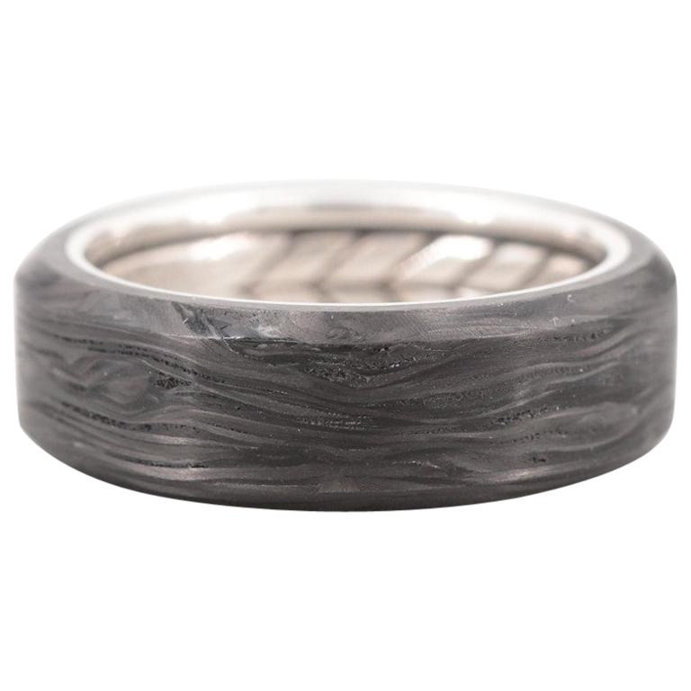 David Yurman Sterling Silver and Forged Carbon Band with Beveled Edge