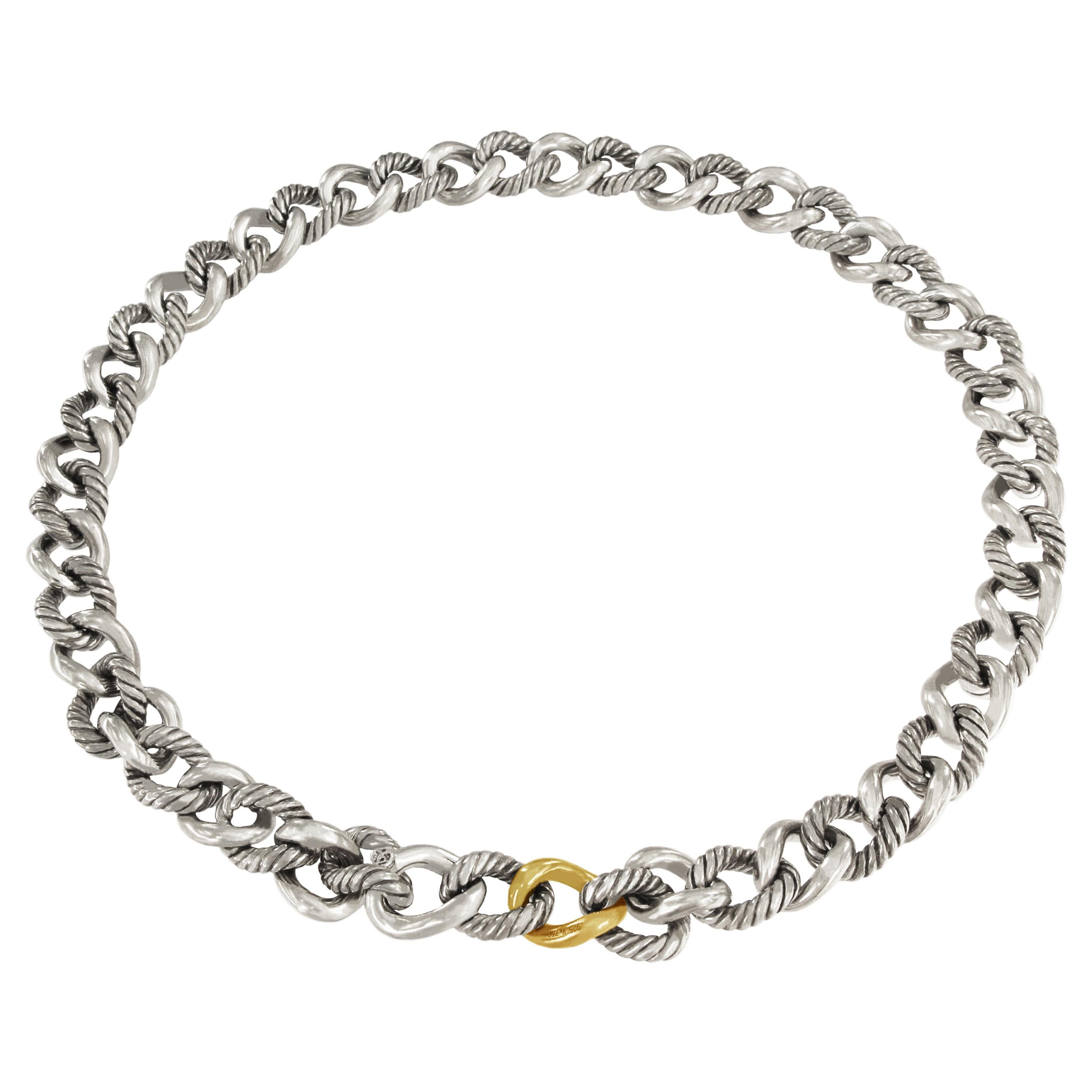 David Yurman Sterling Silver and Gold Curb Link Necklace