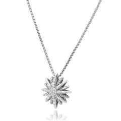 David Yurman Sterling Silver and Round Diamond Starburst Pendant Necklace 18.0"