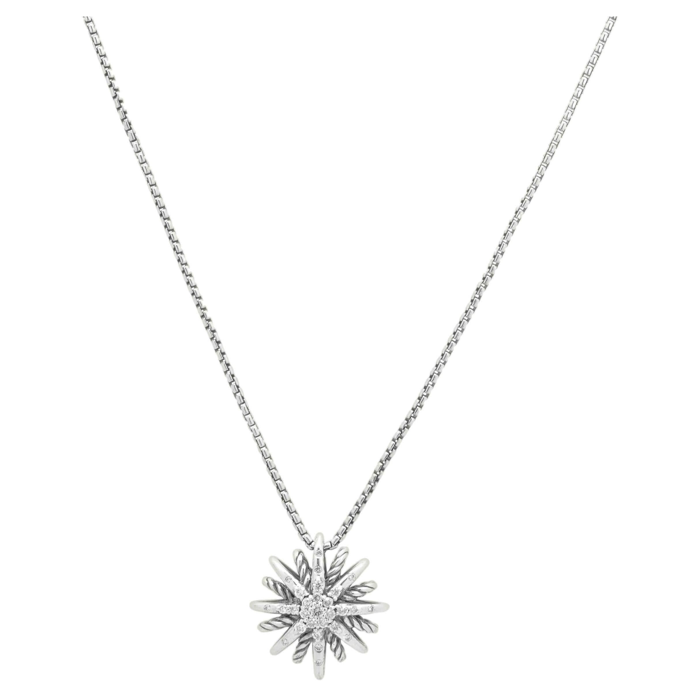 David Yurman Sterling Silver and Round Diamond Starburst Pendant Necklace 18.0" For Sale