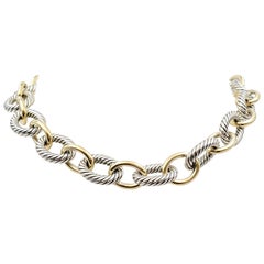 David Yurman Sterling Silver and Yellow Gold Oval Link Necklace