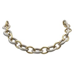 David Yurman Sterling Silver and Yellow Gold Oval Link Necklace