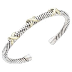 David Yurman Sterling Silver and Yellow Gold Triple X Cable Cuff Bracelet