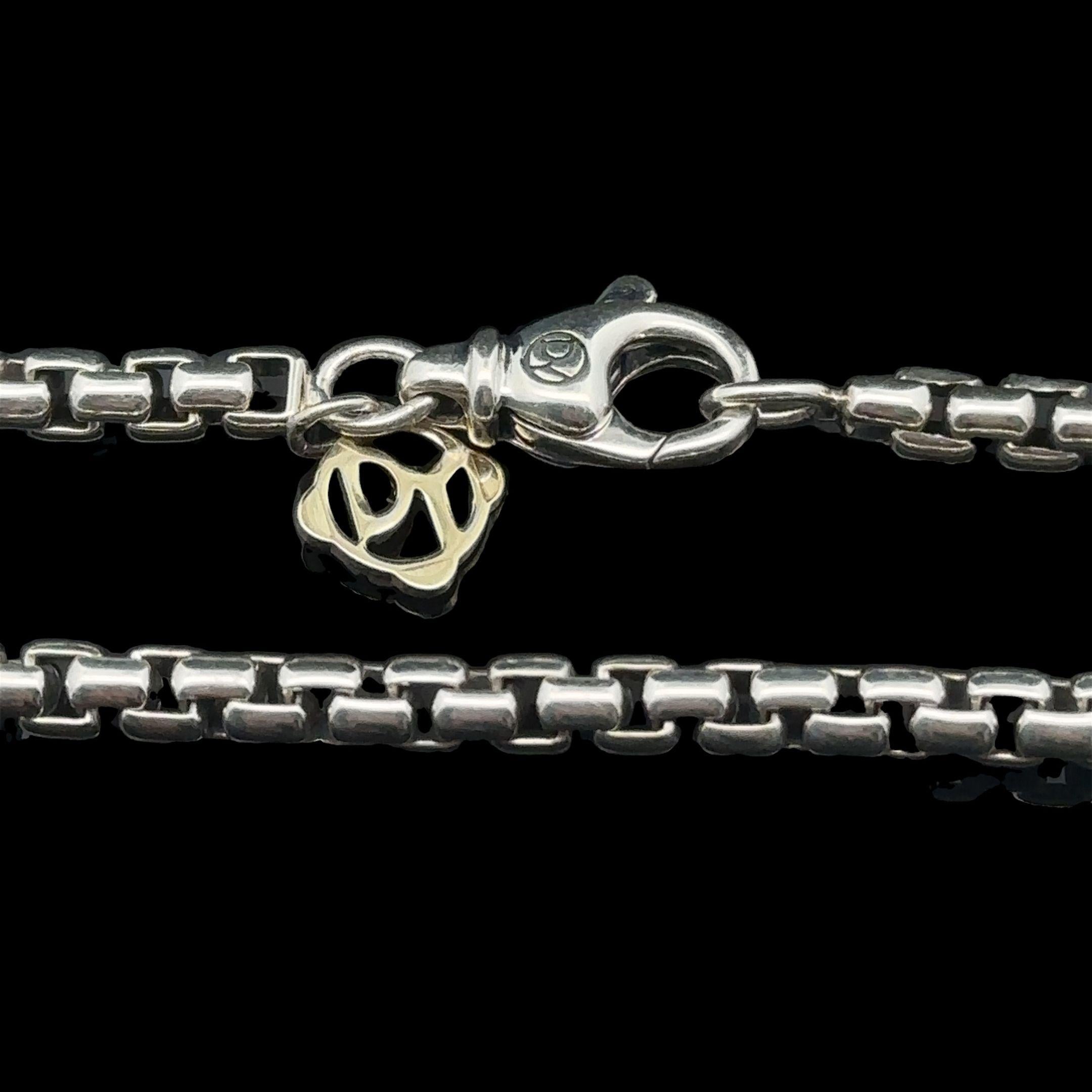 Women's or Men's David Yurman Sterling Silver Beveled Box Chain W/ 14k Yellow Gold Tag Necklace