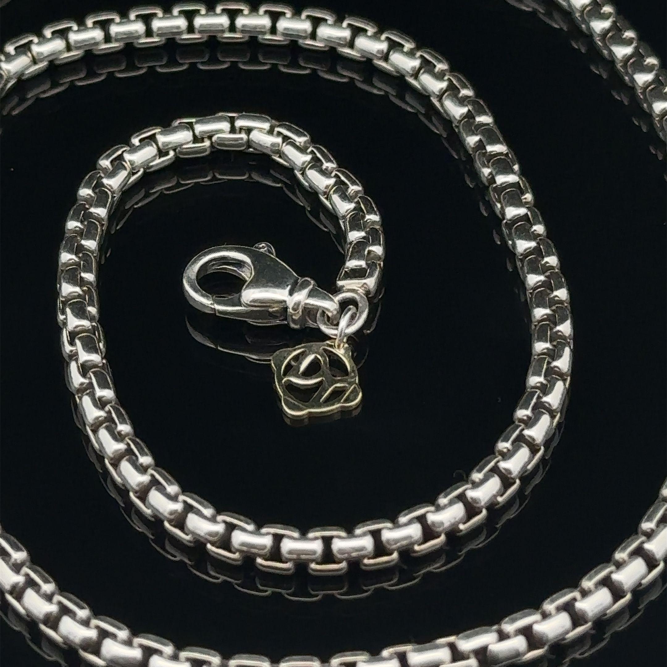 David Yurman Sterling Silver Beveled Box Chain W/ 14k Yellow Gold Tag Necklace 1