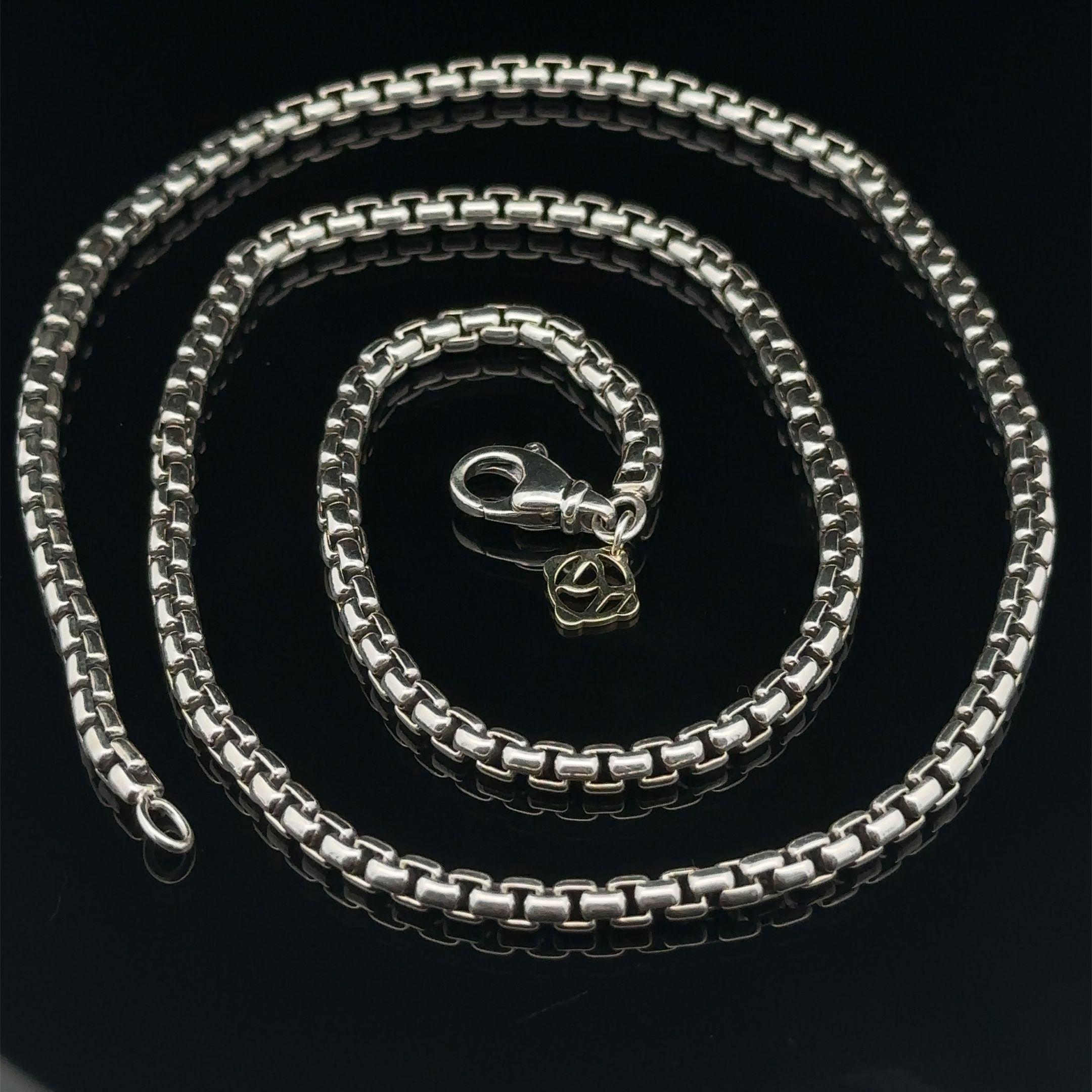 David Yurman Sterling Silver Beveled Box Chain W/ 14k Yellow Gold Tag Necklace 2