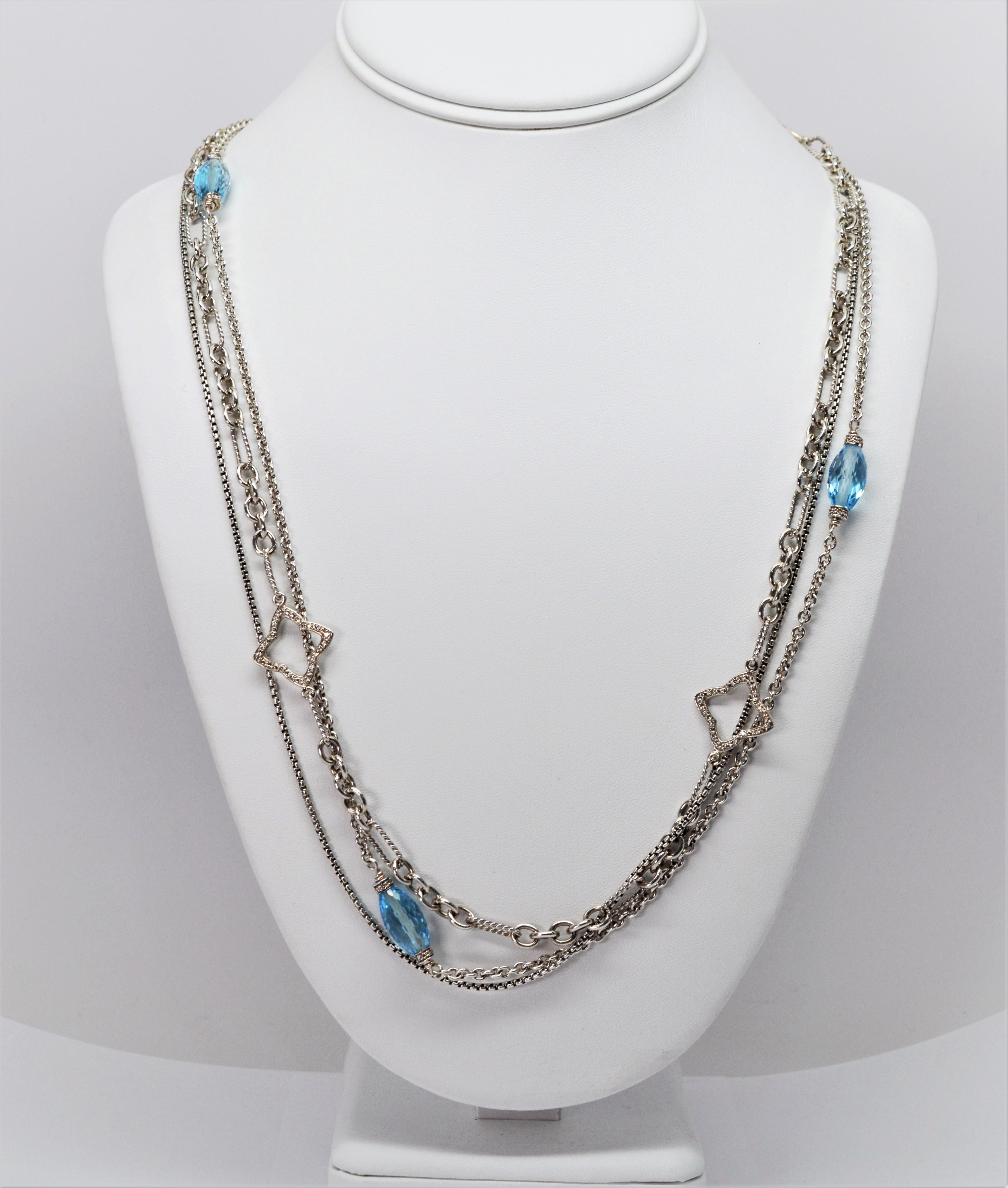 David Yurman Sterling Silver Bijoux Blue Topaz Quatrefoil Multi Chain Necklace In Excellent Condition For Sale In Mount Kisco, NY