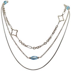 David Yurman Sterling Silver Bijoux Blue Topaz Quatrefoil Multi Chain Necklace