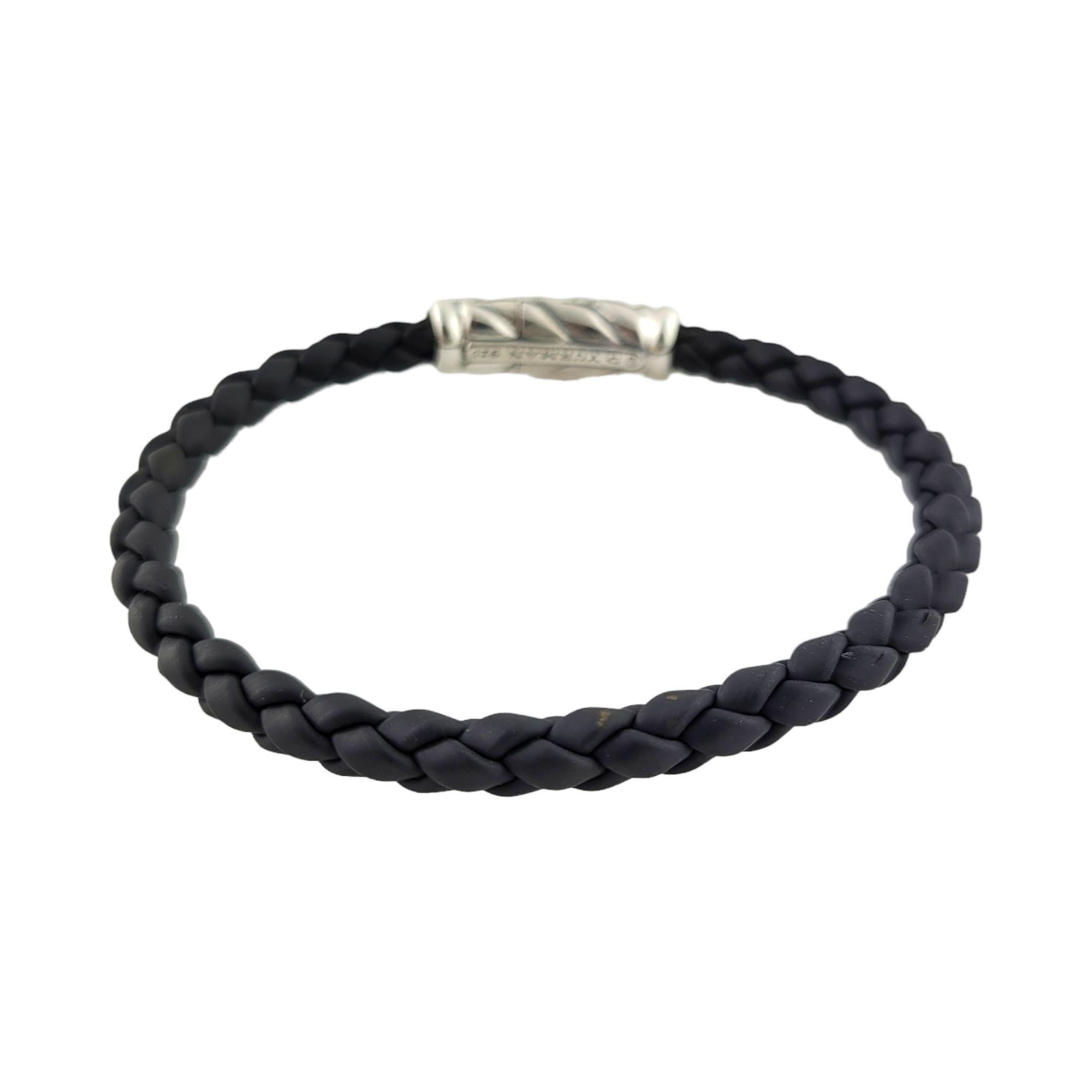 David Yurman Sterling Silver Black Braided Leather Cable Bracelet

This fashionable David Yurman bracelet features a braided leather strap with sterling silver magnetic closure with clasp in a cable design.

Bracelet fits up to approx. 7