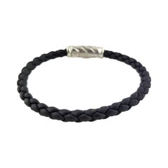 David Yurman Sterling Silver Black Braided Leather Bracelet
