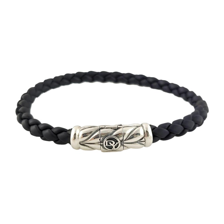 David Yurman Sterling Silver Black Braided Leather Bracelet For Sale at