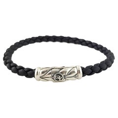 David Yurman Schwarzes geflochtenes Lederarmband aus Sterlingsilber