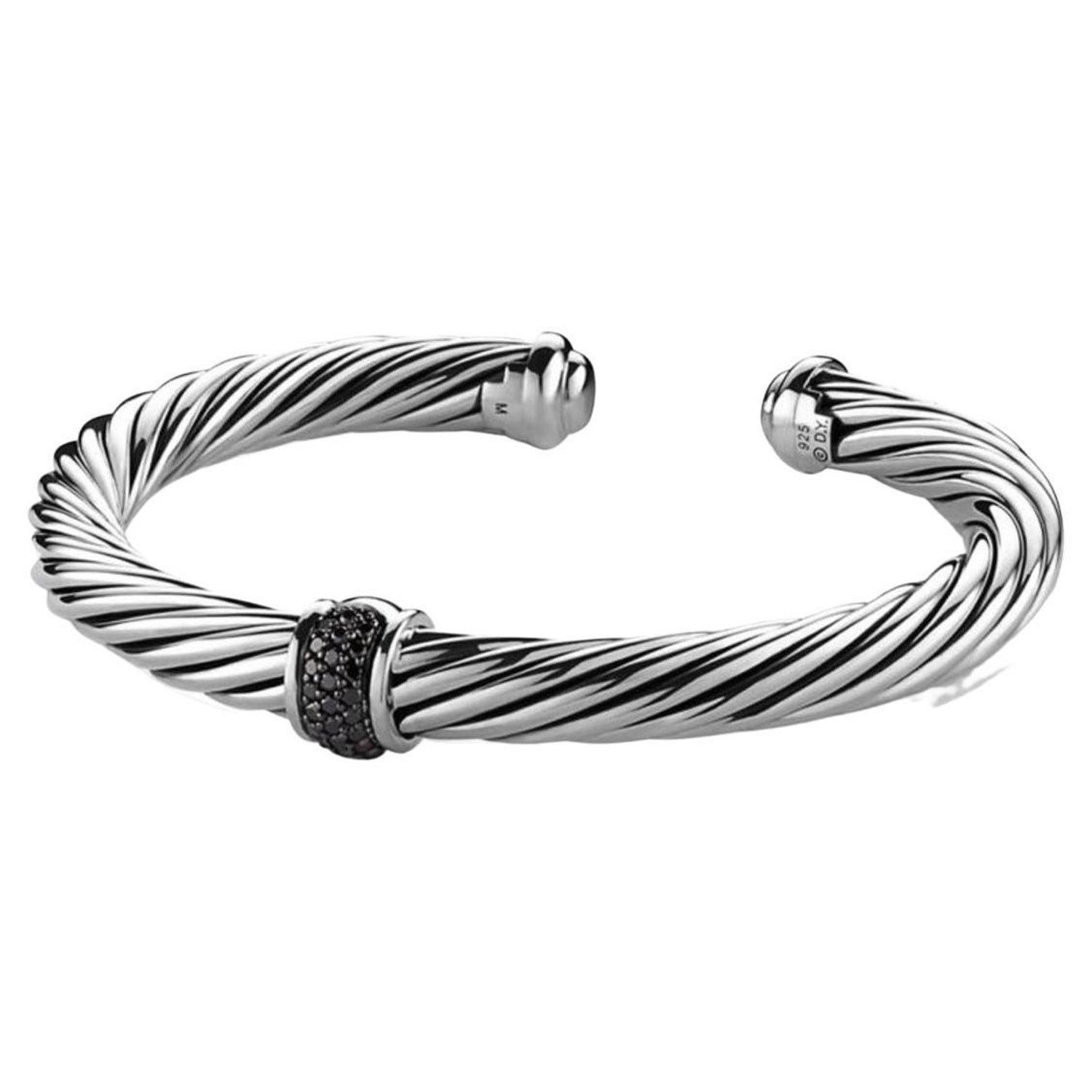 David Yurman Sterling Silver Black Diamond Cable Classics Station Bracelet  For Sale at 1stDibs