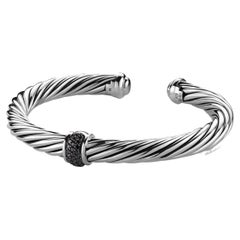 David Yurman Sterling Silver Black Diamond Cable Classics Station Bracelet