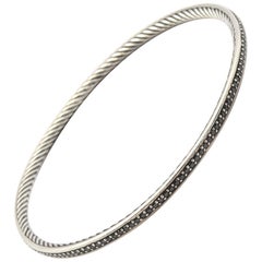 David Yurman Sterling Silver Black Diamond Cable Bangle Bracelet