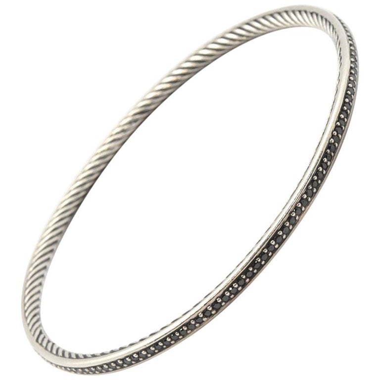 David Yurman Sterling Silver Black Diamond Cable Bangle Bracelet For Sale  at 1stDibs | david yurman black diamond bracelet, david yurman sterling silver  bangles