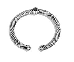 David Yurman Sterling Silver Black Diamond Cable Classics Station Bracelet 7mm