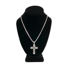 David Yurman Sterling Silver Black Diamond Chevron Cross Pendant Necklace 26”