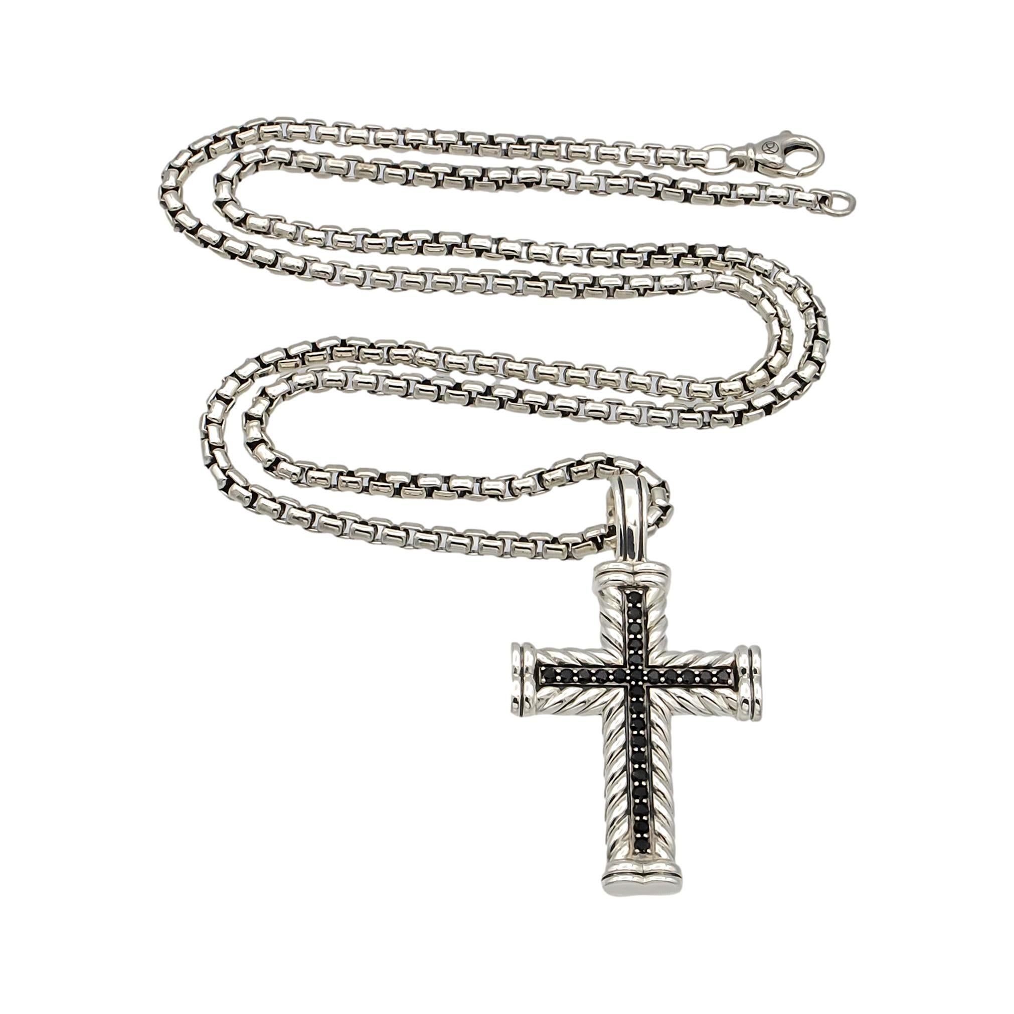 Contemporary David Yurman Sterling Silver Black Diamond Chevron Cross Pendant Necklace 26”