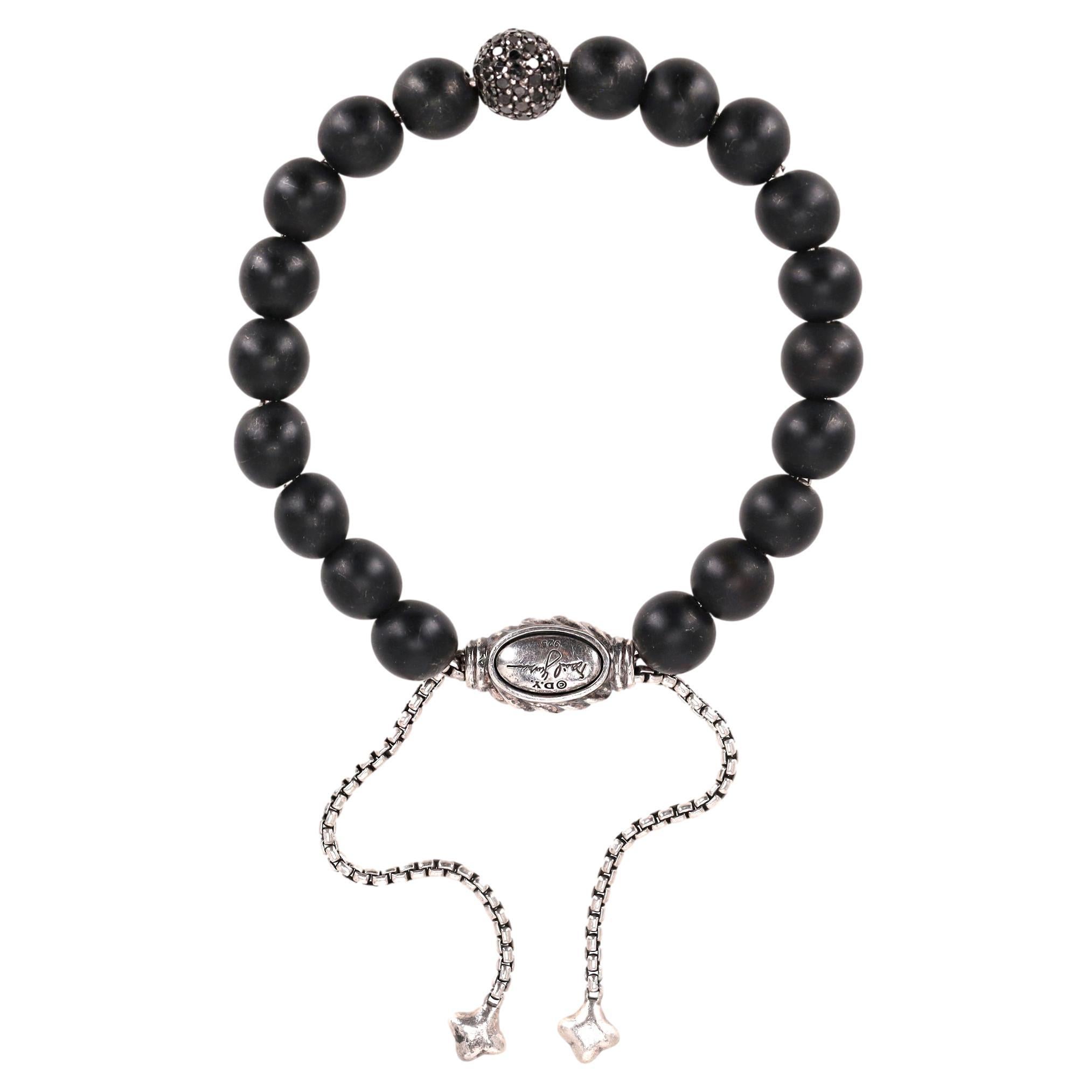 Taglio misto David Yurman Bracciale con perle spirituali in argento, diamanti neri e onice in vendita