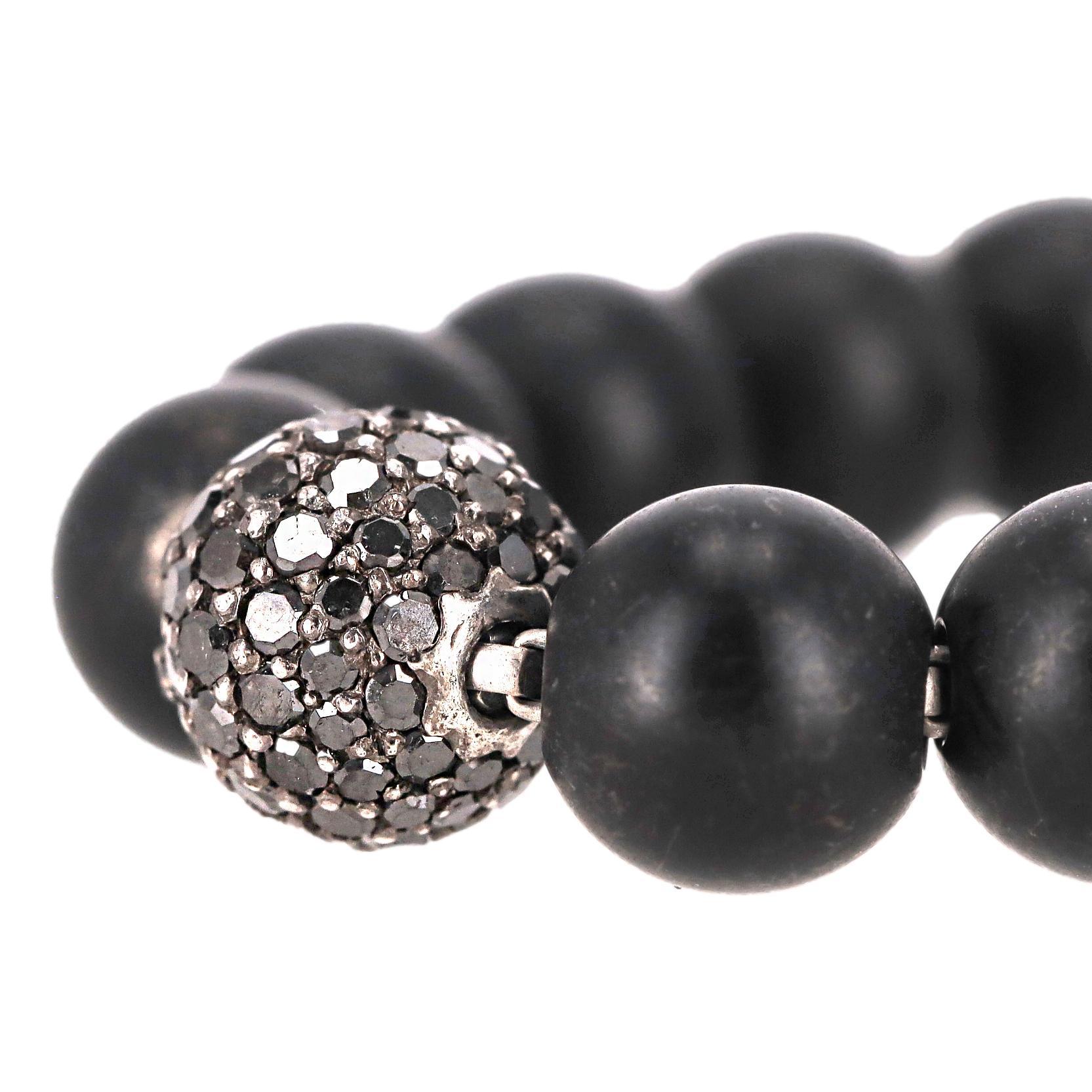 David Yurman Bracciale con perle spirituali in argento, diamanti neri e onice In condizioni ottime in vendita a London, GB