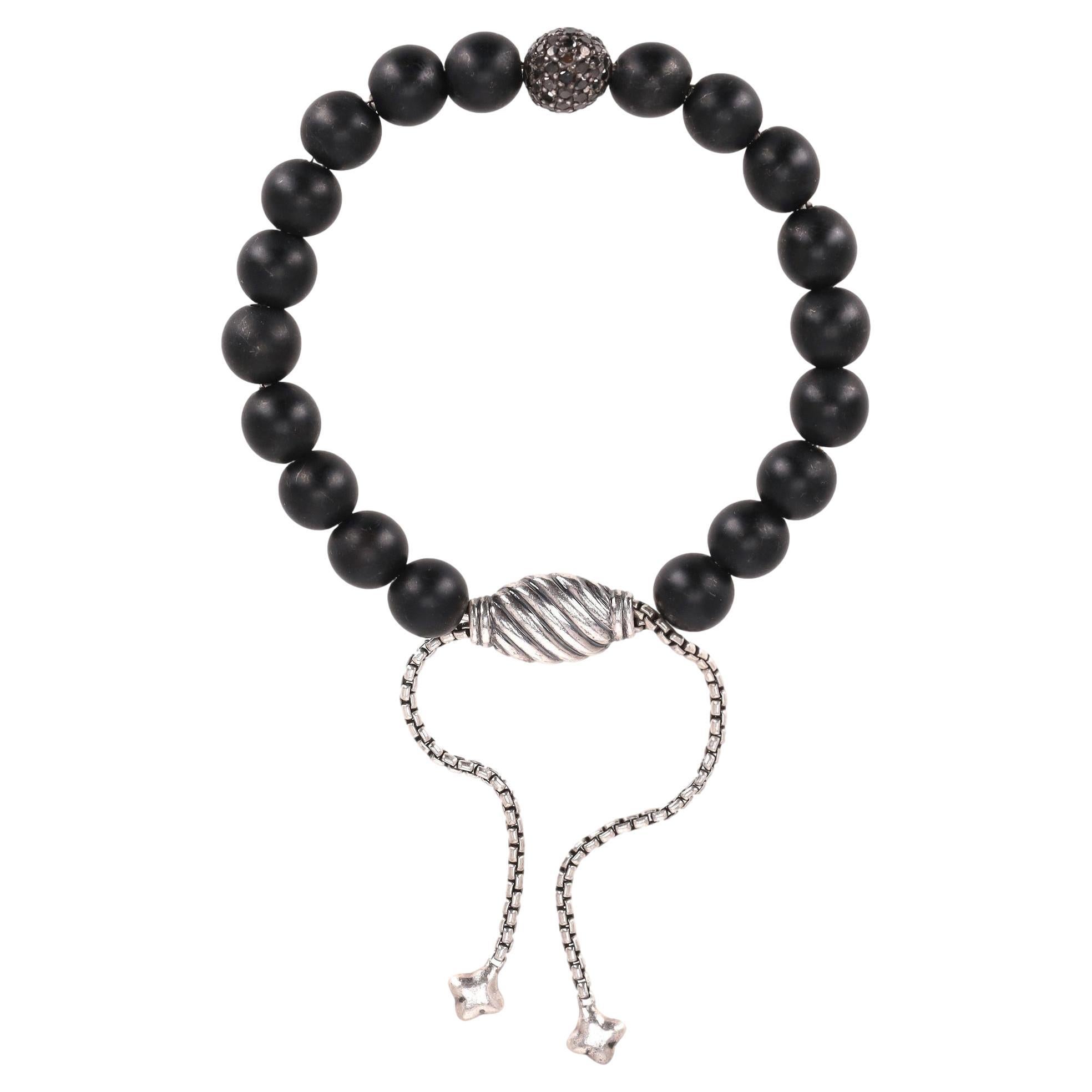 David Yurman Bracciale con perle spirituali in argento, diamanti neri e onice