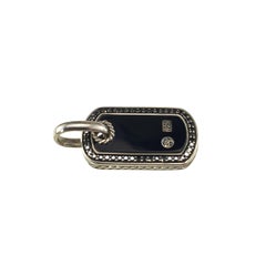 David Yurman Sterling Silver Black Onyx and Black Diamond Dog Tag Pendant #22969