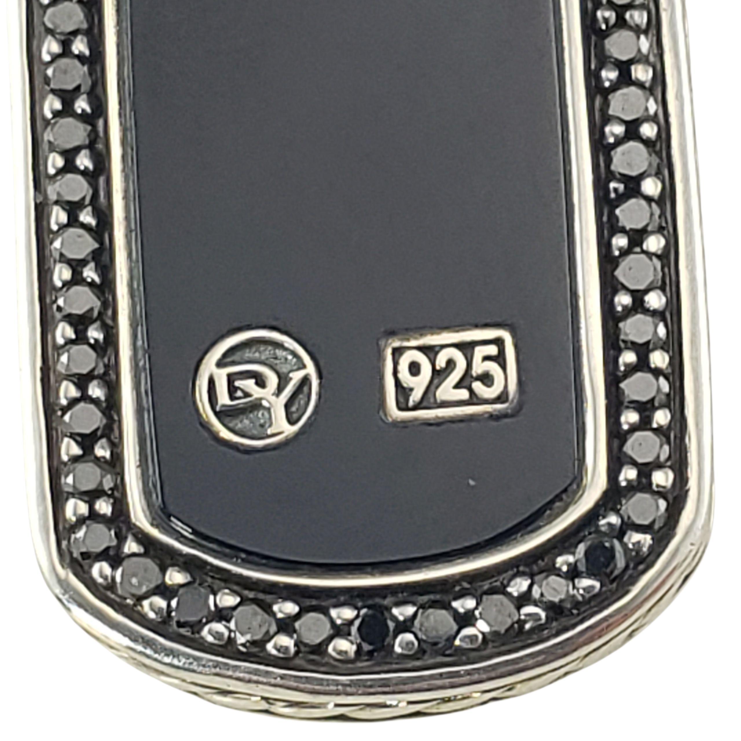 David Yurman Sterling Silver Black Onyx and Black Diamond Dog Tag Pendentif #22969 Bon état - En vente à Washington Depot, CT