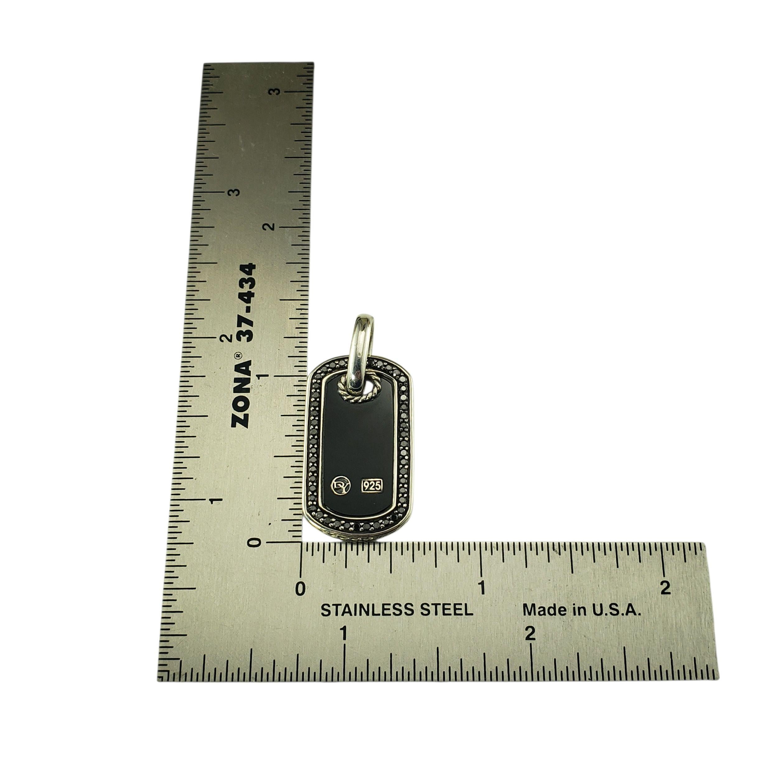David Yurman Sterling Silver Black Onyx and Black Diamond Dog Tag Pendentif #22969 Unisexe en vente