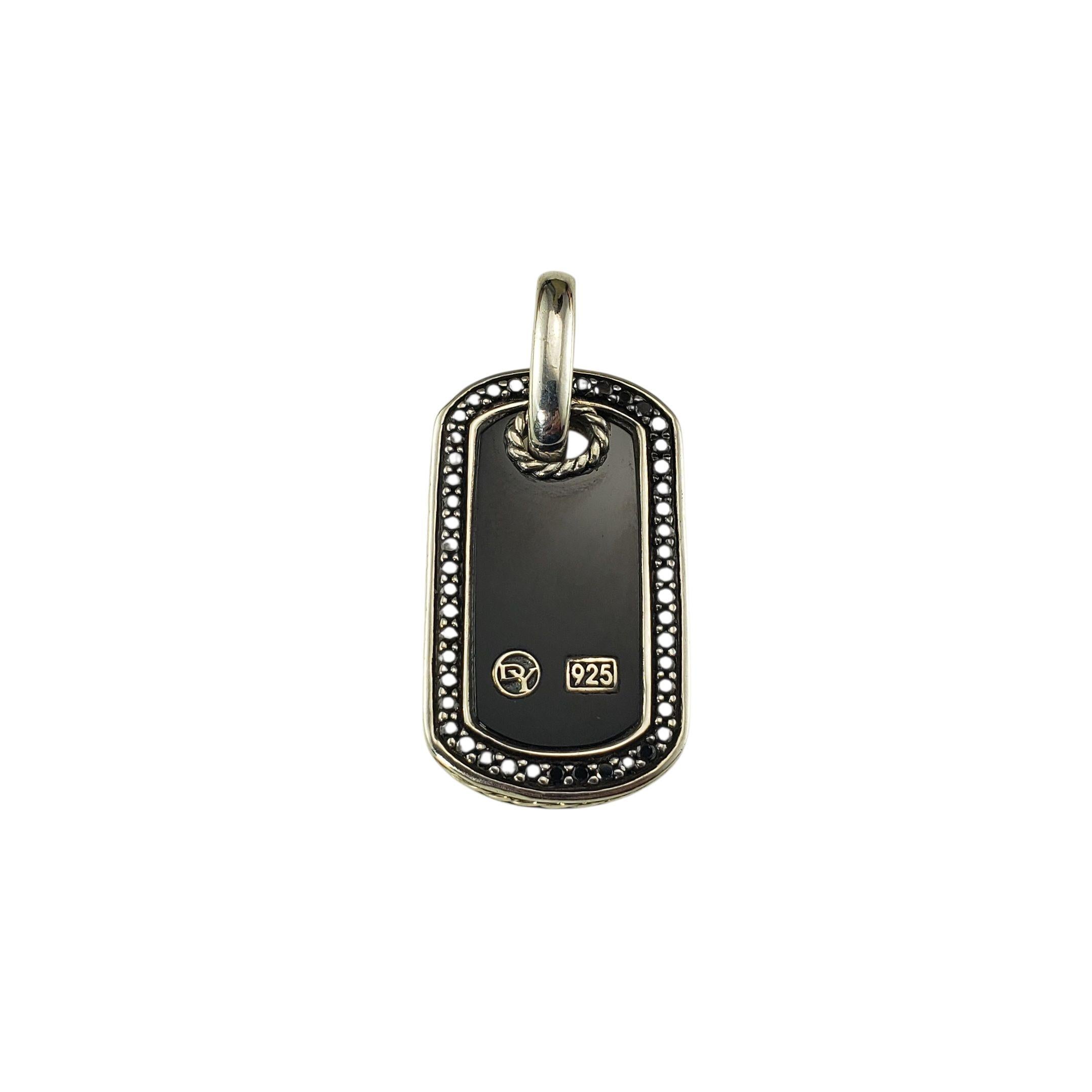 David Yurman Sterling Silver Black Onyx and Black Diamond Dog Tag Pendentif #22969 en vente