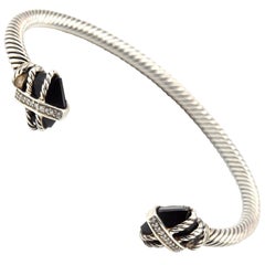 David Yurman Sterling Silver Black Onyx and Diamond Cable Wrap Bracelet