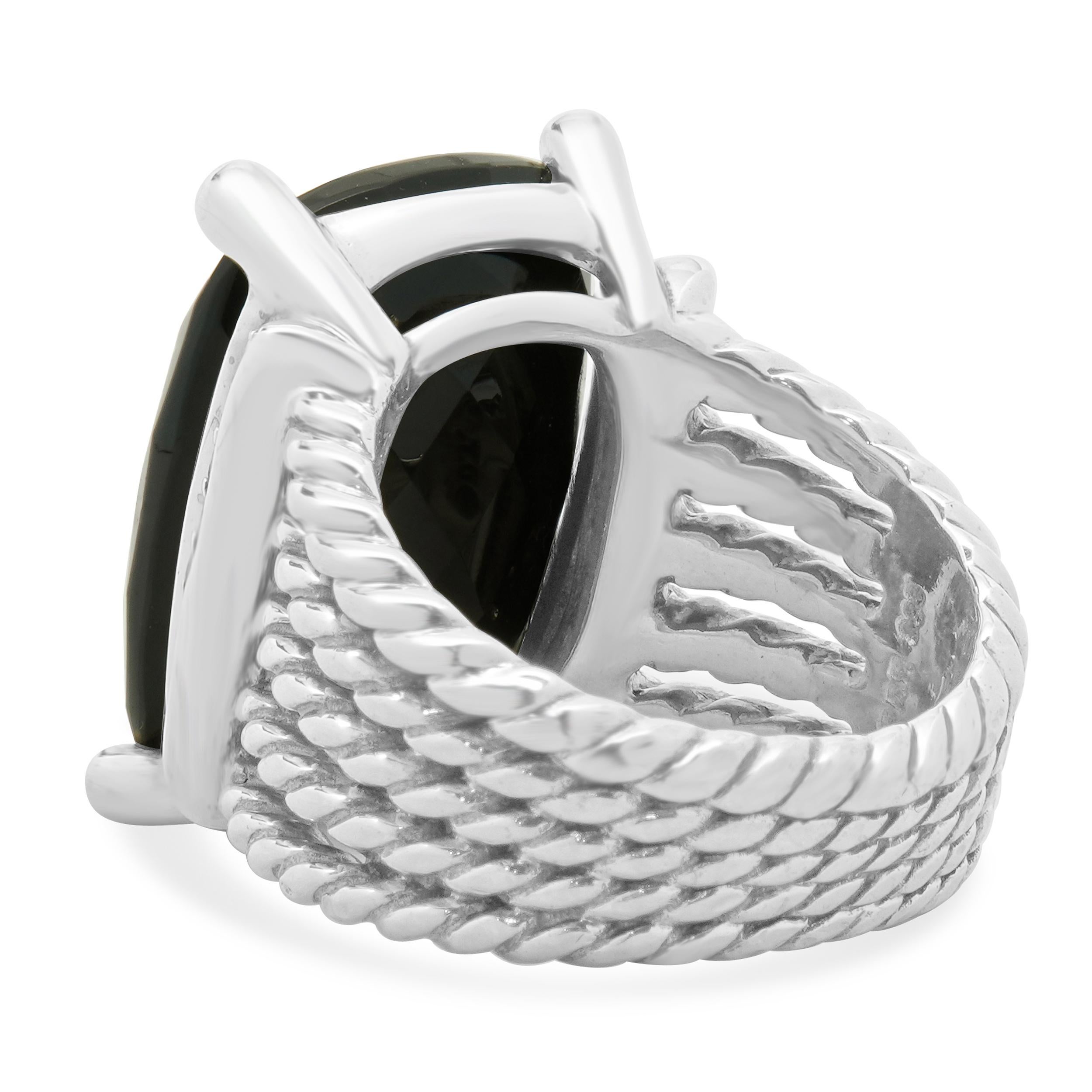 David Yurman Wheaton-Ring aus Sterlingsilber mit schwarzem Onyx und Diamant (Rundschliff) im Angebot