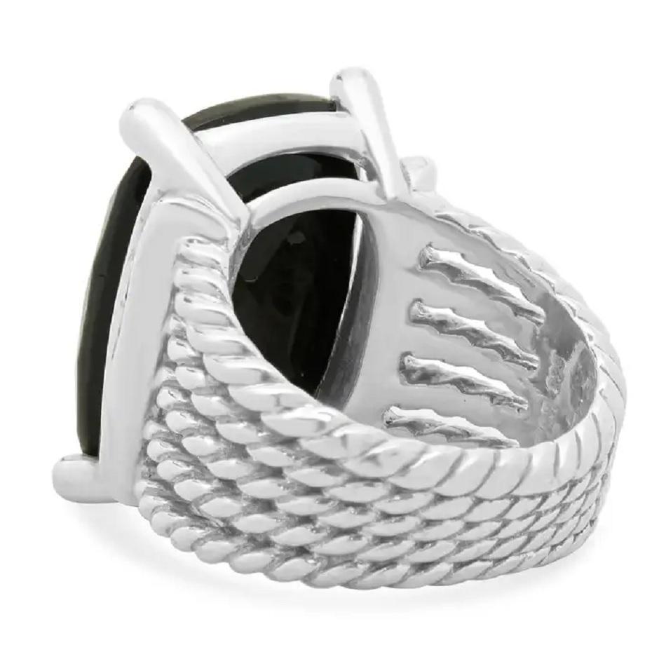 David Yurman Sterling Silver Black Onyx and Diamond Wheaton Ring In New Condition In New York, NY
