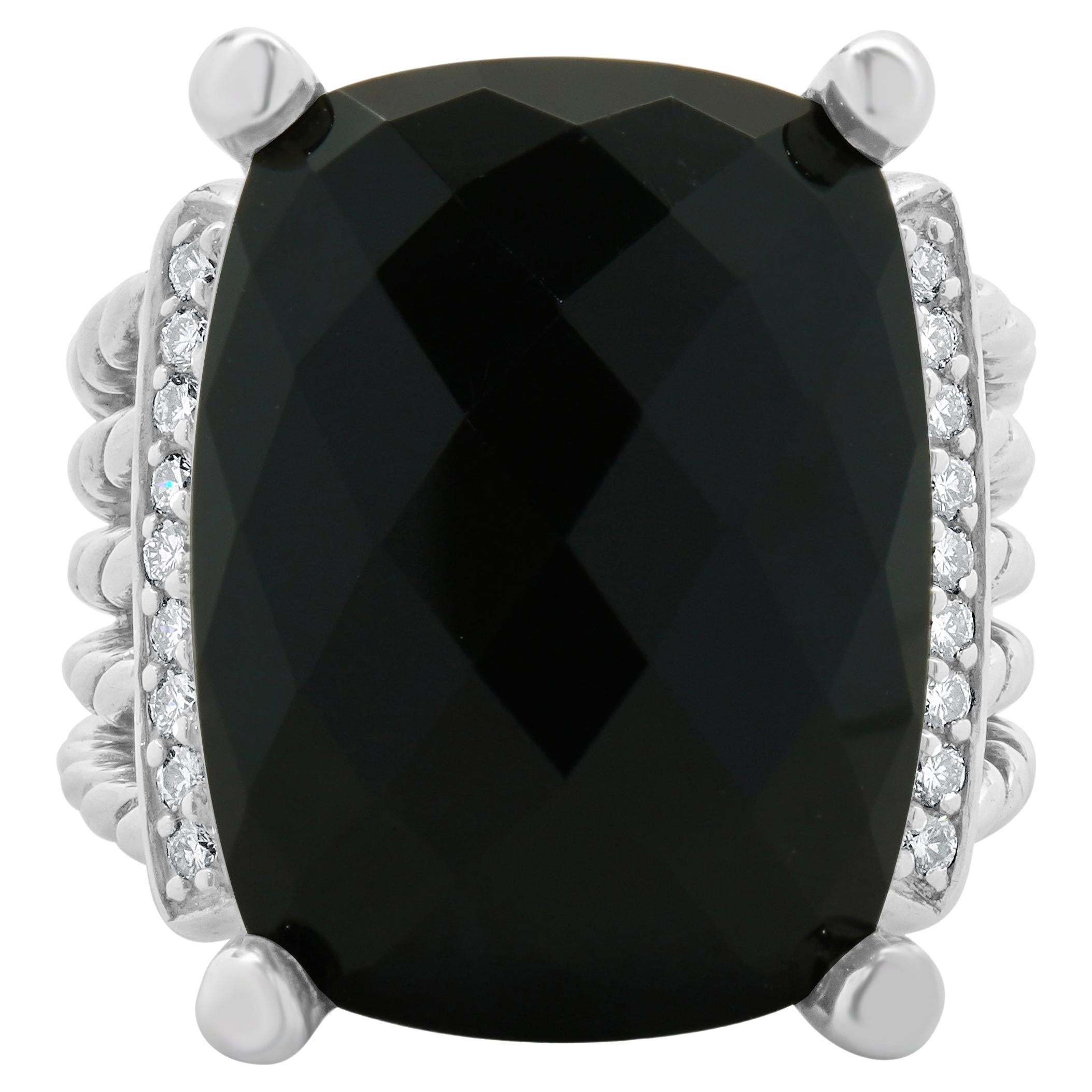 David Yurman Sterling Silver Black Onyx and Diamond Wheaton Ring For Sale