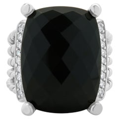 Vintage David Yurman Sterling Silver Black Onyx and Diamond Wheaton Ring