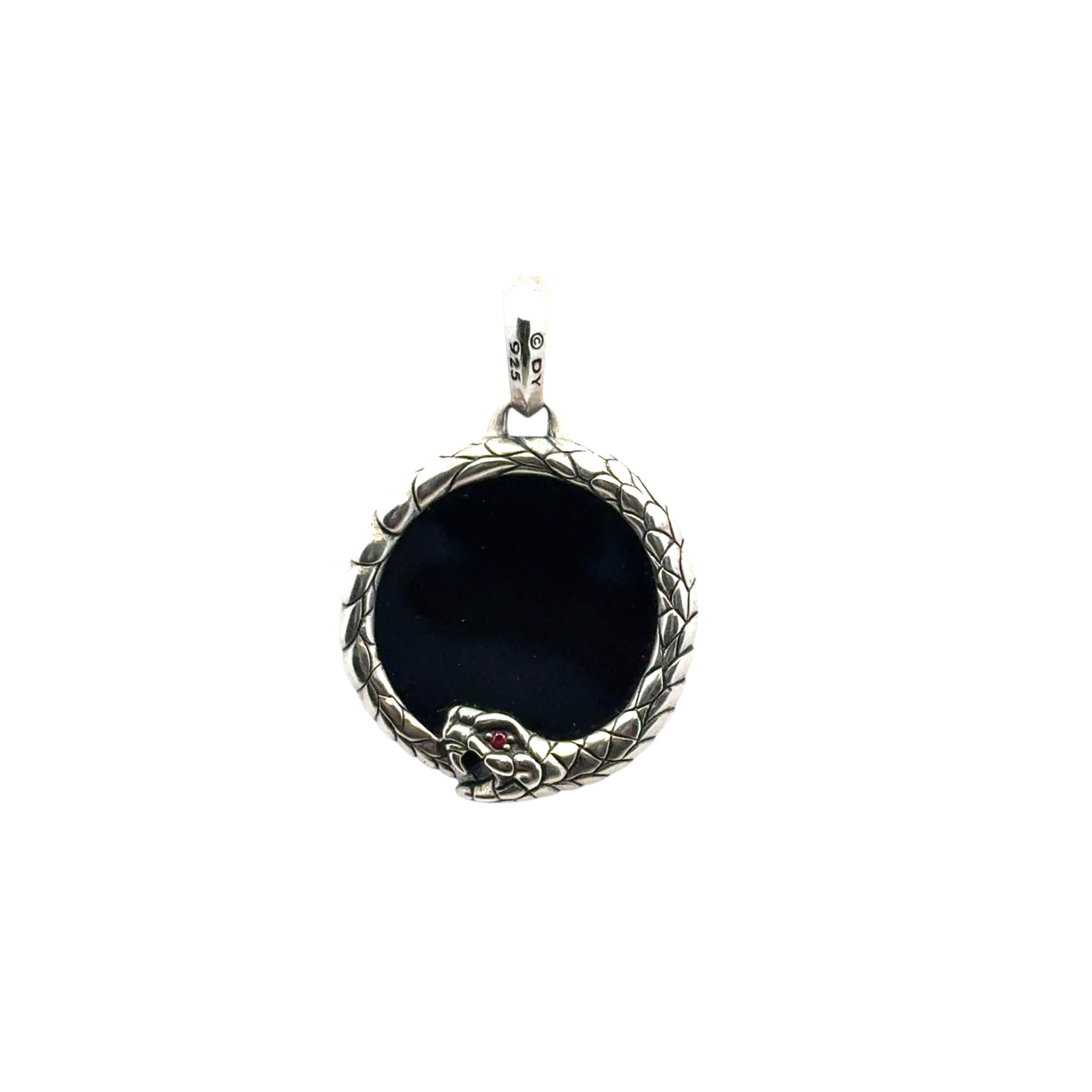 David Yurman Sterling Silver Black Onyx and Ruby Cairo Ouroboros Amulet For Sale 6