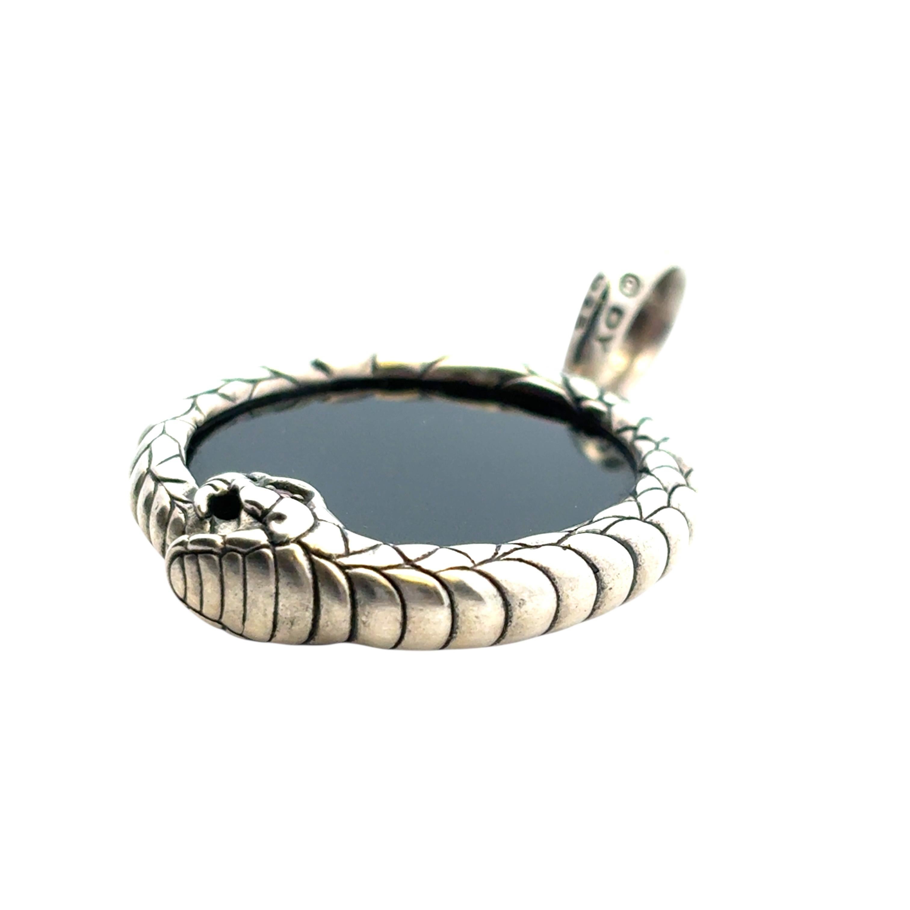 Modern David Yurman Sterling Silver Black Onyx and Ruby Cairo Ouroboros Amulet For Sale