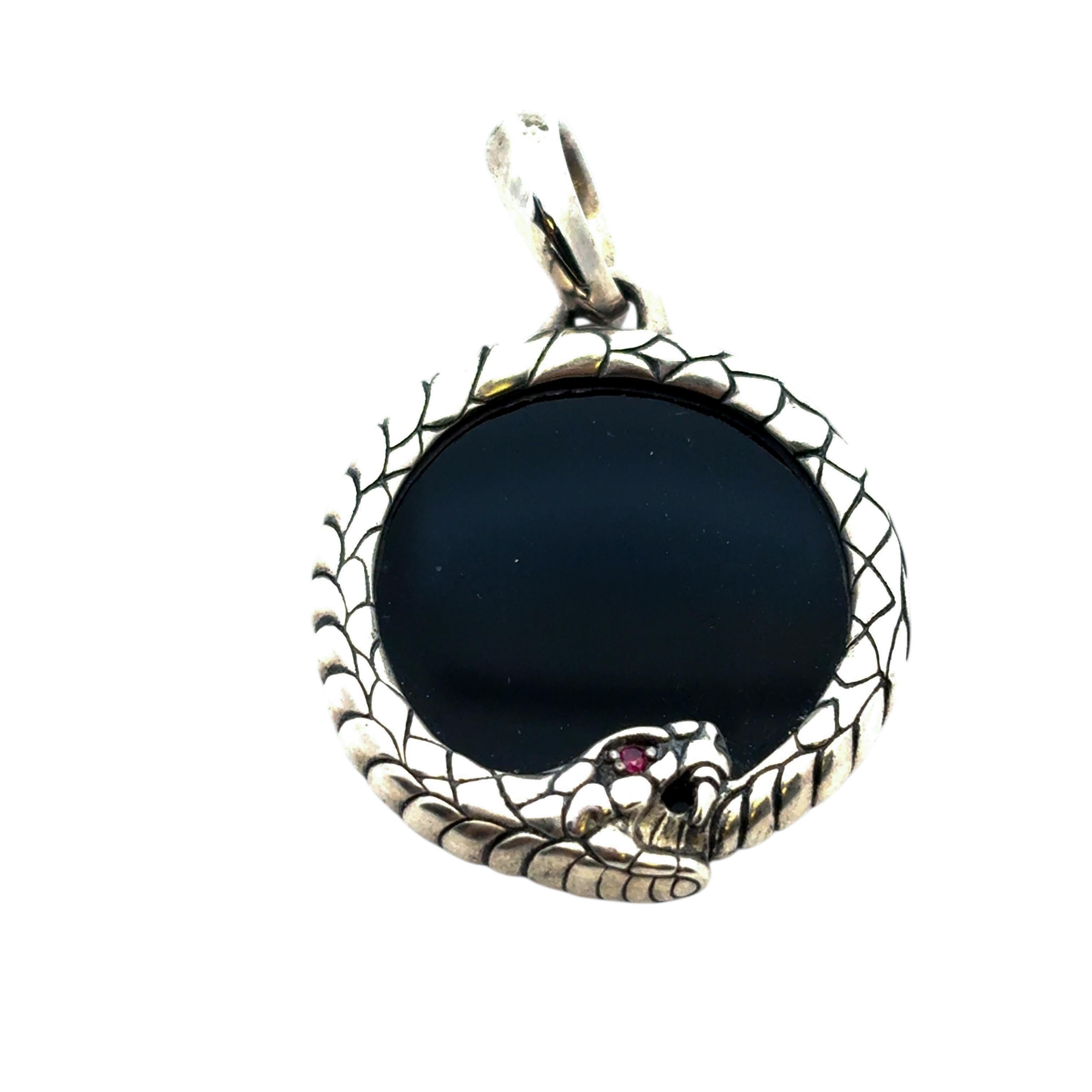 Men's David Yurman Sterling Silver Black Onyx and Ruby Cairo Ouroboros Amulet For Sale