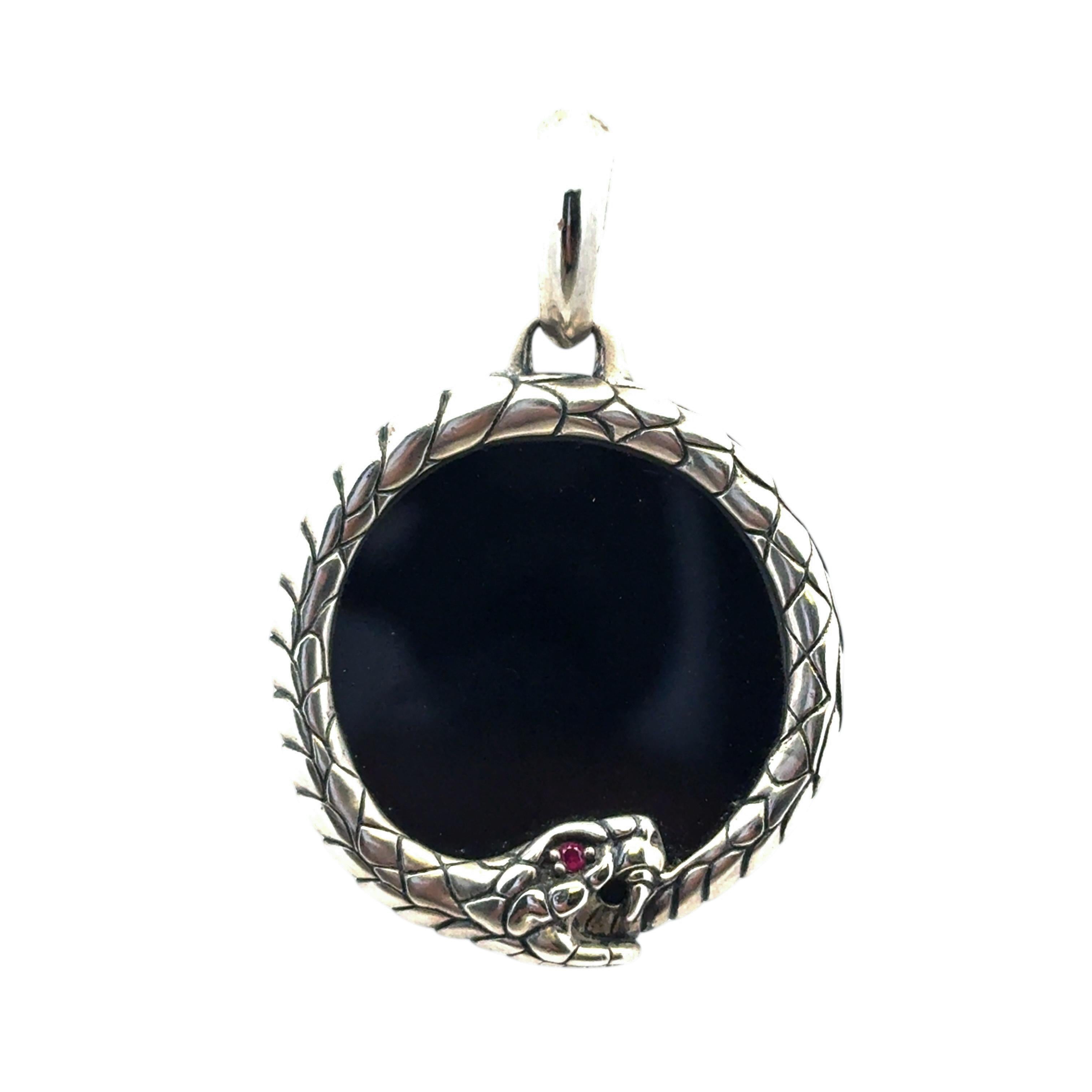 David Yurman Sterling Silver Black Onyx and Ruby Cairo Ouroboros Amulet For Sale 1