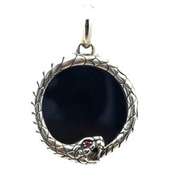 David Yurman Sterling Silver Black Onyx and Ruby Cairo Ouroboros Amulet