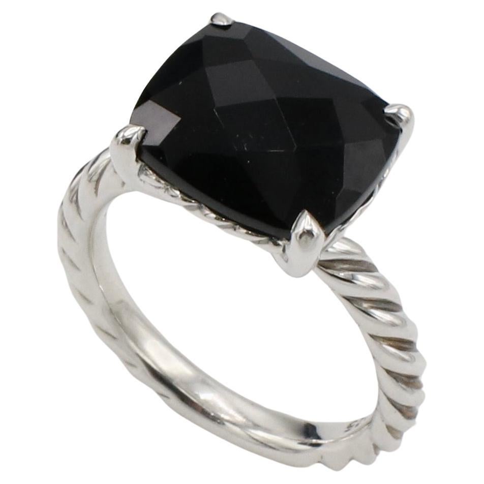 David Yurman Sterling Silver Black Onyx Cushion Cable Ring