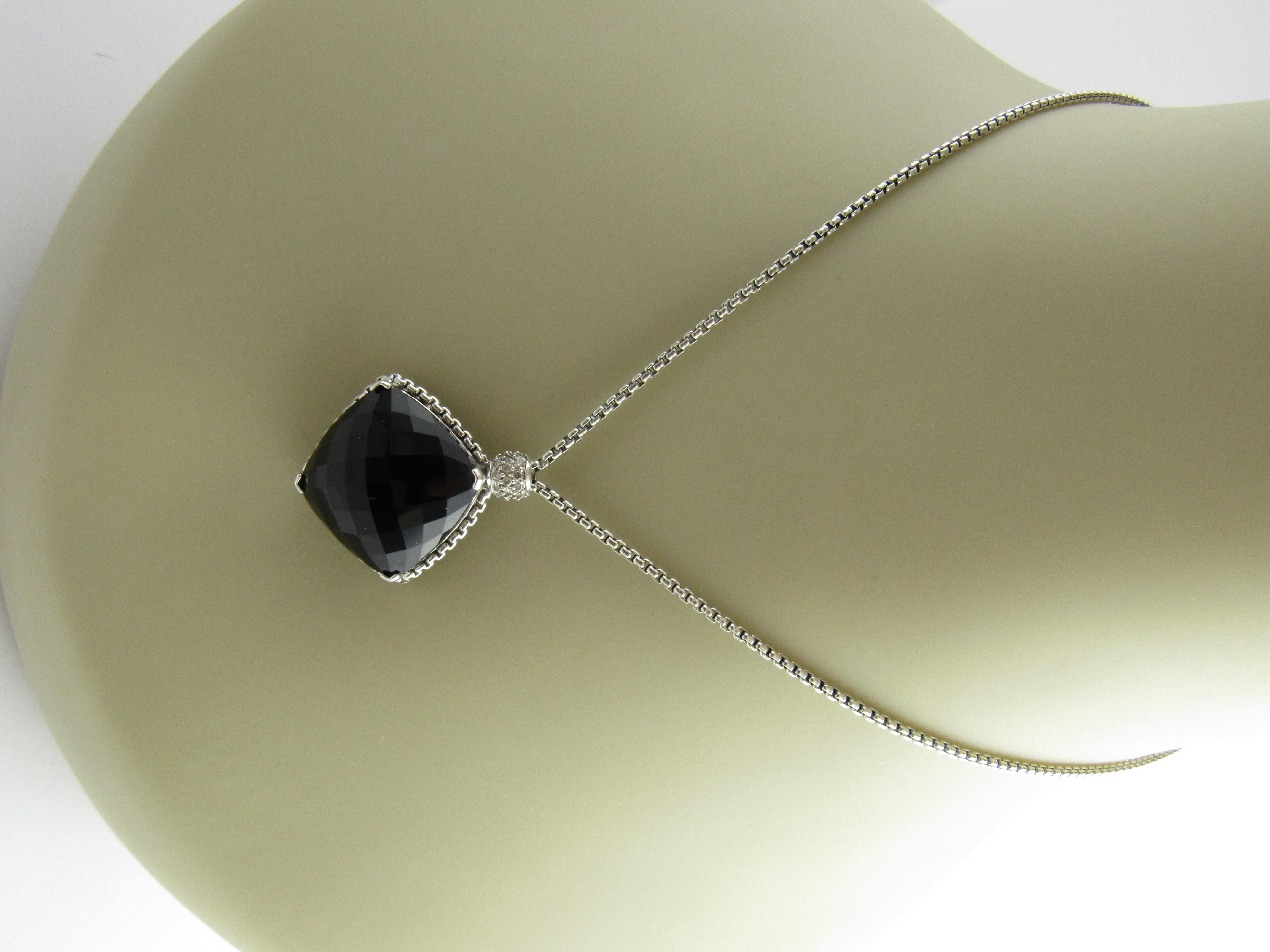 David Yurman Sterling Silver Black Onyx Diamond Cushion on Point Necklace 1