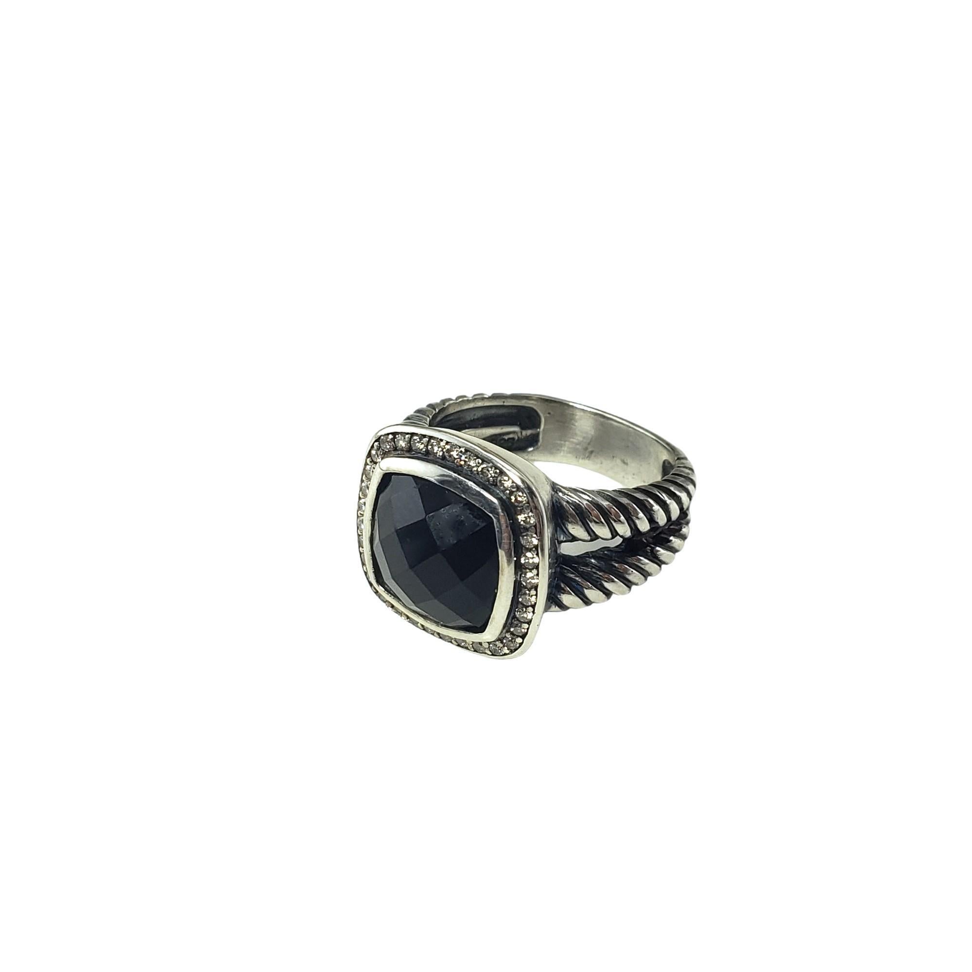 Round Cut David Yurman Sterling Silver Black Onyx Diamond Ring Size 6.75 #15304