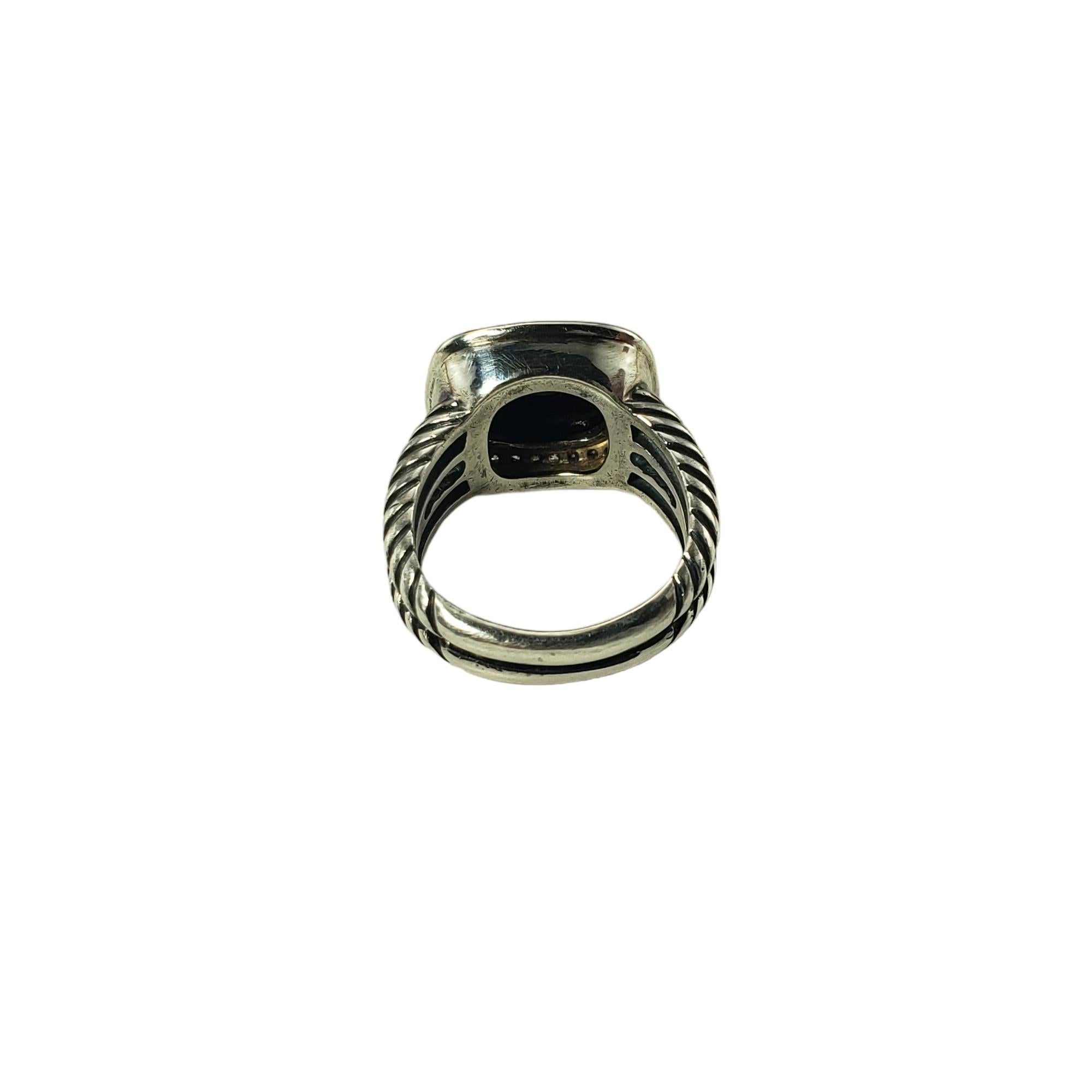 David Yurman Sterling Silver Black Onyx Diamond Ring Size 6.75 #15304 In Good Condition In Washington Depot, CT