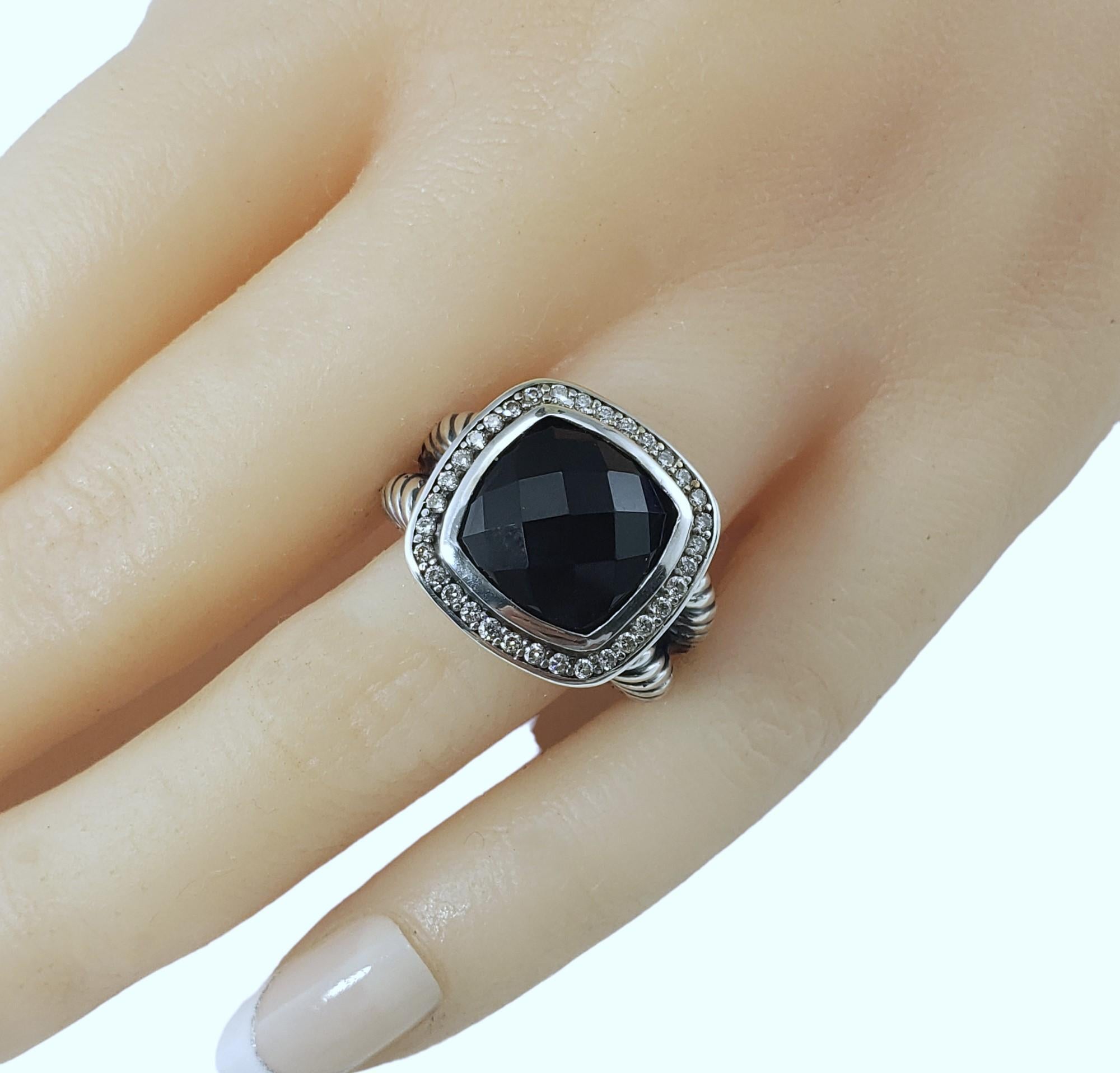 David Yurman Sterling Silver Black Onyx Diamond Ring Size 6.75 #15304 2