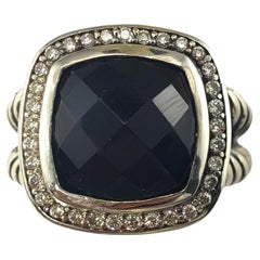 David Yurman Sterling Silver Black Onyx Diamond Ring Size 6.75 #15304