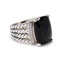 David Yurman Sterling Silver Black Onyx & Diamond Wheaton Ring